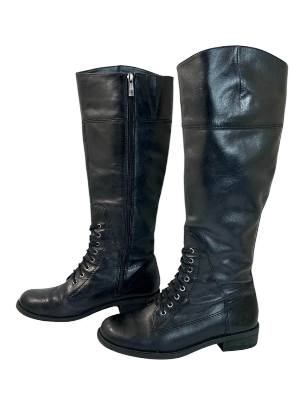 Vince Camuto Kari Tall Black Leather Equestrian Riding Boots, Laces, size 7